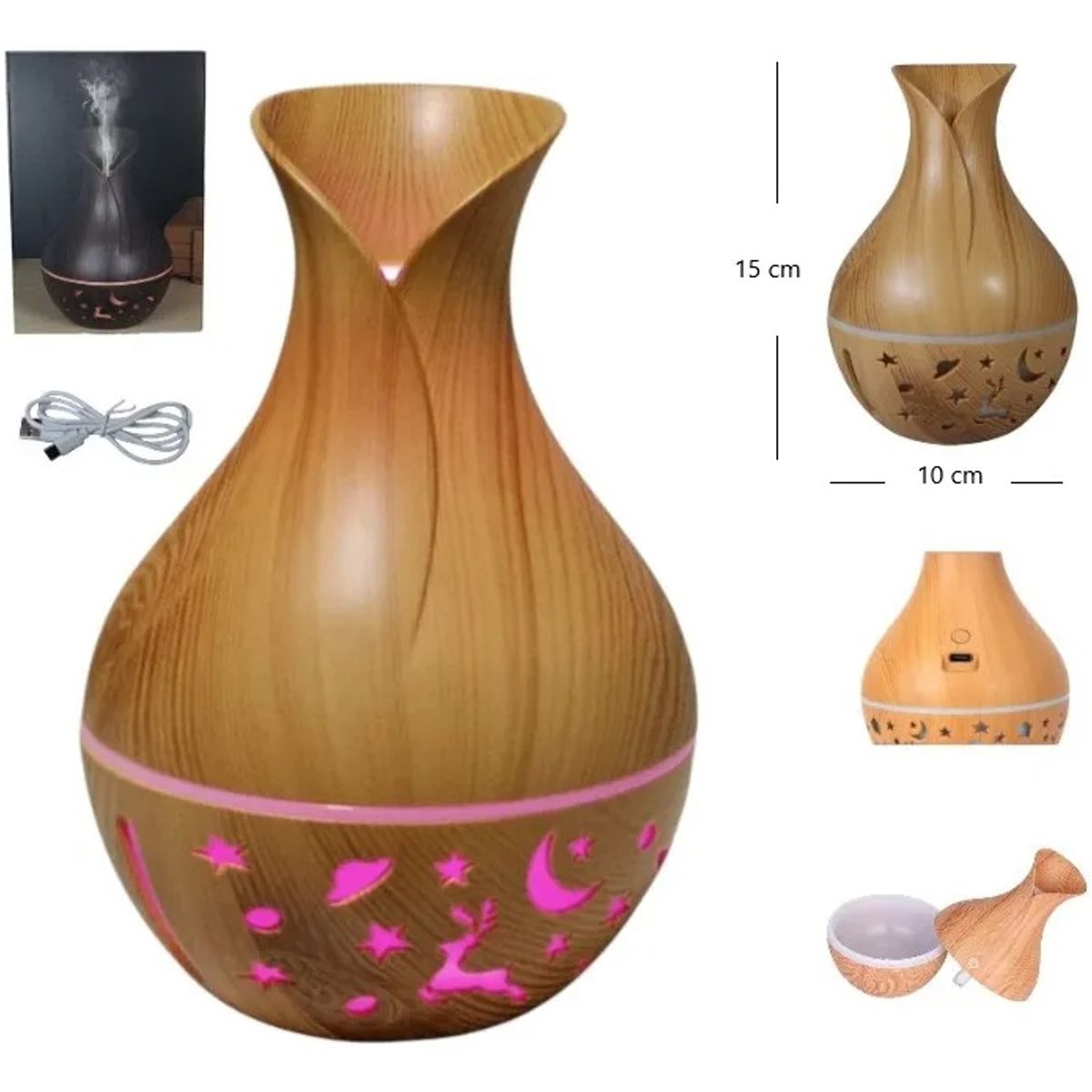 GENERICO - Humidificador de Aire y Difusor de Aromaterapia con diseño de madera