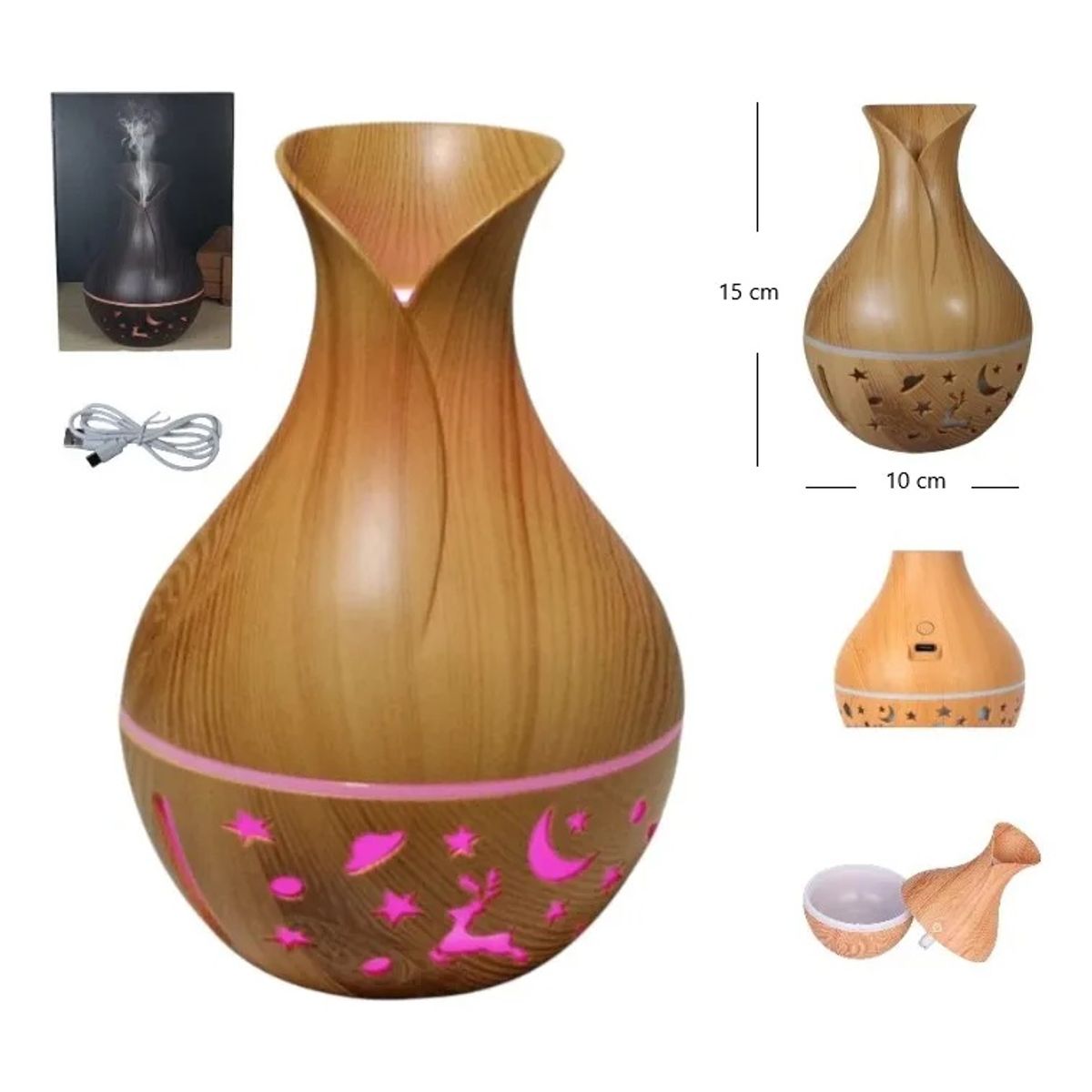 GENERICO - Humidificador de Aire y Difusor de Aromaterapia con diseño de madera