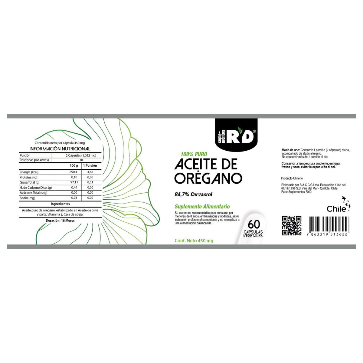 GENERICO - Aceite de Oregano 84,7% Carvacrol 60 capsulas RYD