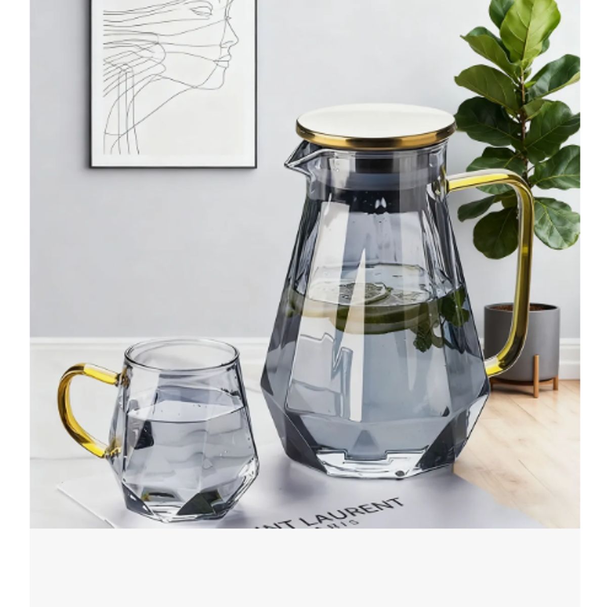 GENERICO - Jarra De Agua Vidrio 1500 Ml Con 1 Taza 320 Ml