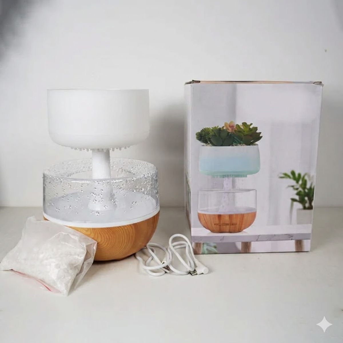 GENERICO - Humidificador y difusor de aromas diseño Nube de Lluvia con Planta
