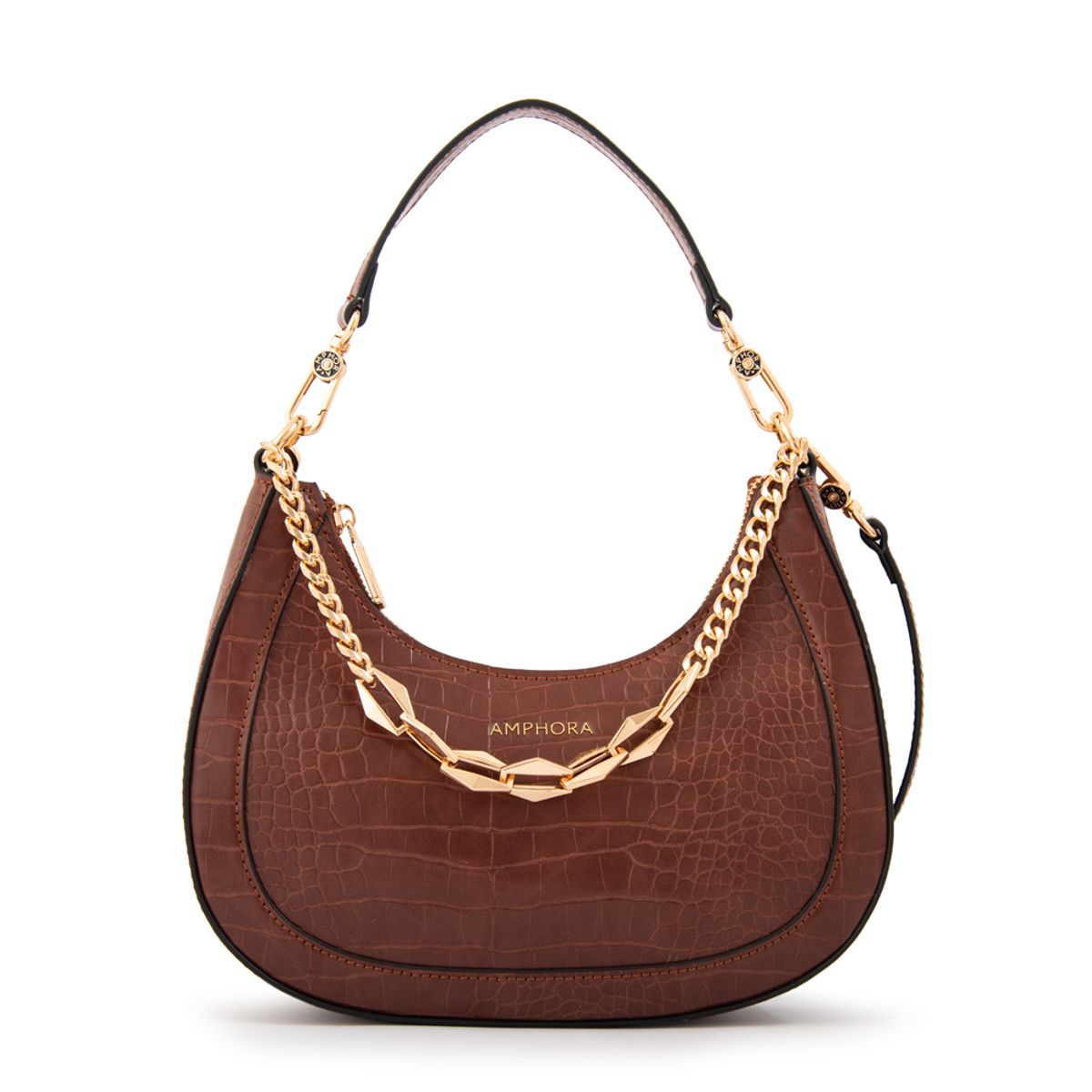 AMPHORA - Cartera corte oval vanity mediana café
