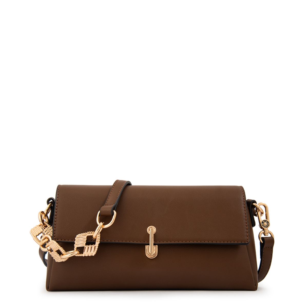 AMPHORA - Cartera bandolera con tapa cristal pequeña café oscuro