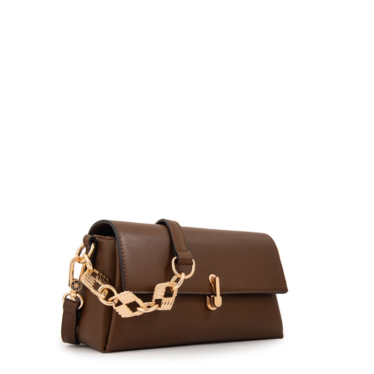 AMPHORA - Cartera bandolera con tapa cristal pequeña café oscuro