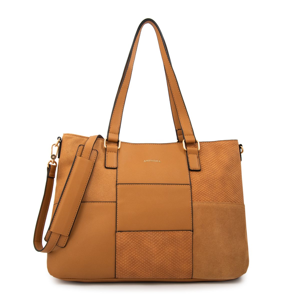 AMPHORA - Cartera tote tres divisiones daranita mediana camel