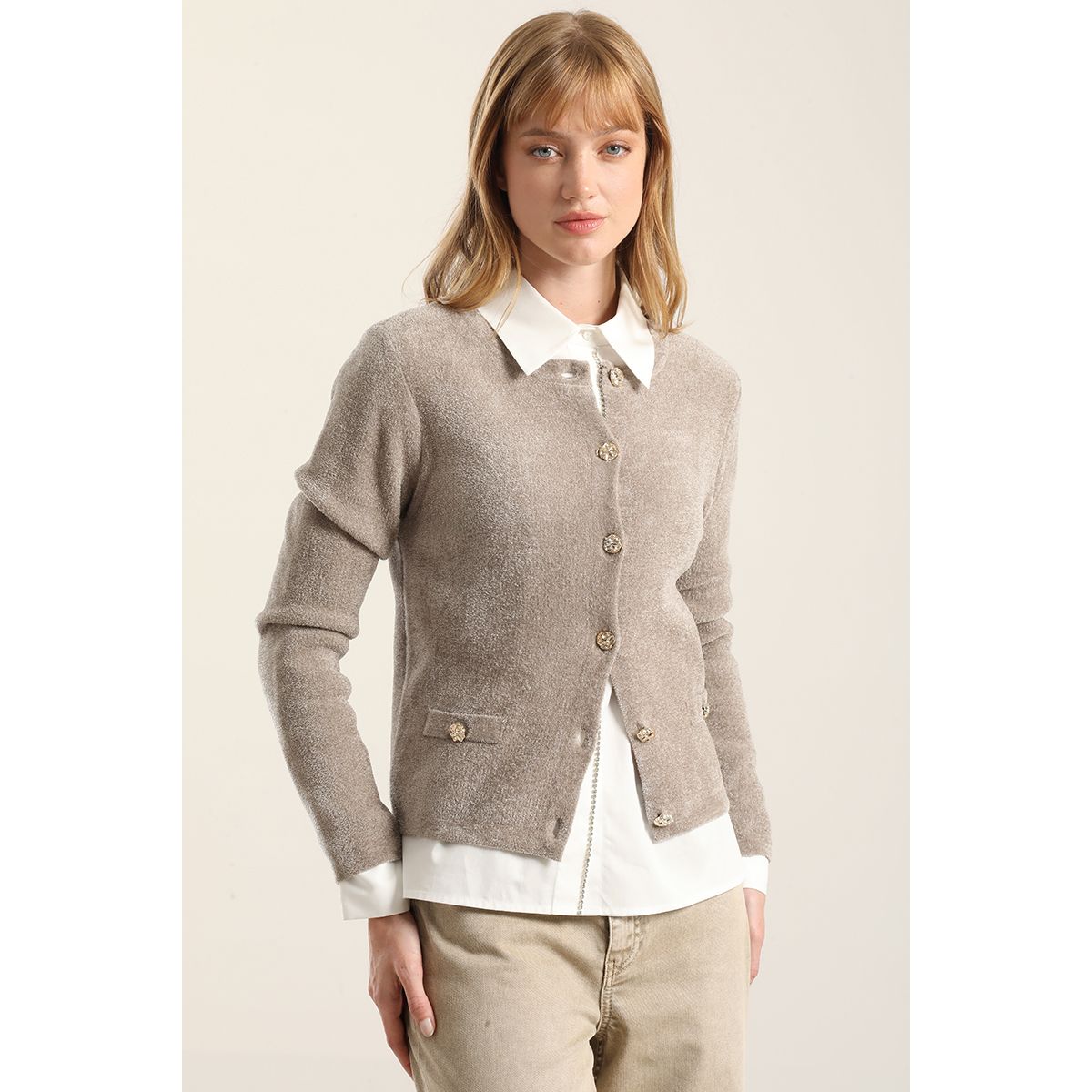 LIOLA - Cardigan Punto, Boton Fantasia, Topo Liola