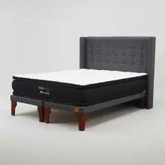 BLOCCARE - Cama King Box 8cm - L200cm + Colchon Black Prime - Modelo Dos + Respaldo/ Con Pata 24cm (Gris)