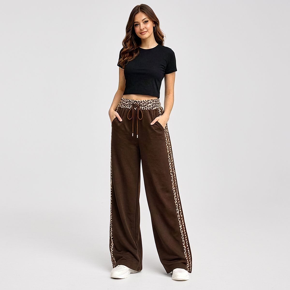 AGW - Pantalón Palazzo Buzo Algodón Animal Print Oversize Elasticados Wide Leg