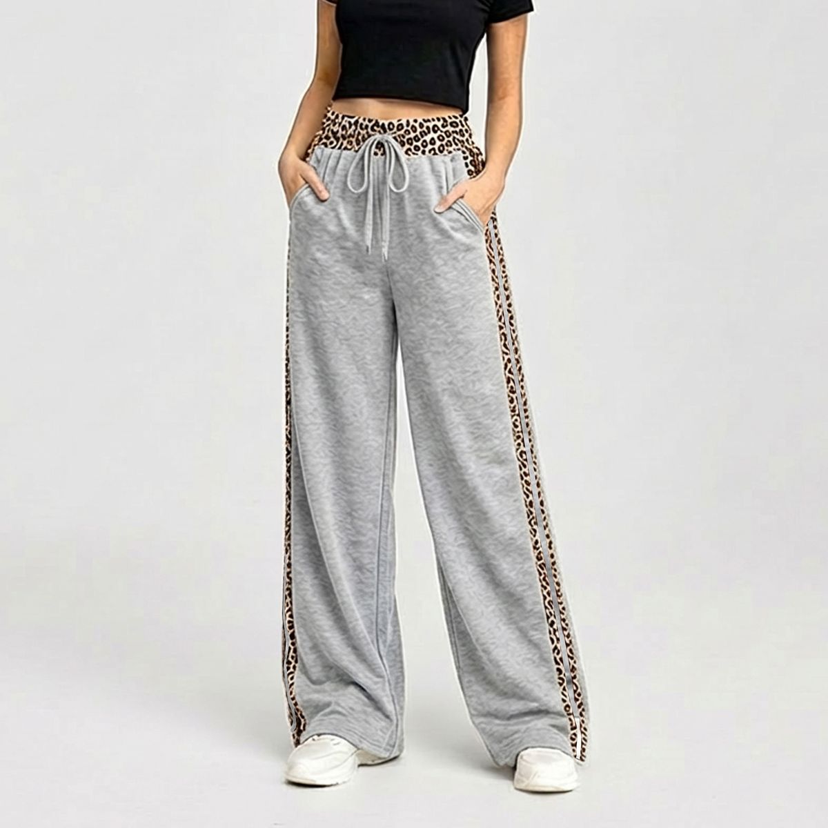 AGW - Pantalón Palazzo Buzo Algodón Animal Print Oversize Elasticados Wide Leg
