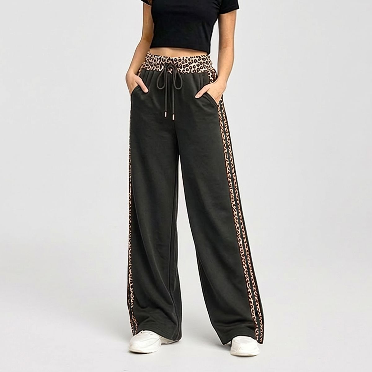 AGW - Pantalón Palazzo Buzo Algodón Animal Print Oversize Elasticados Wide Leg
