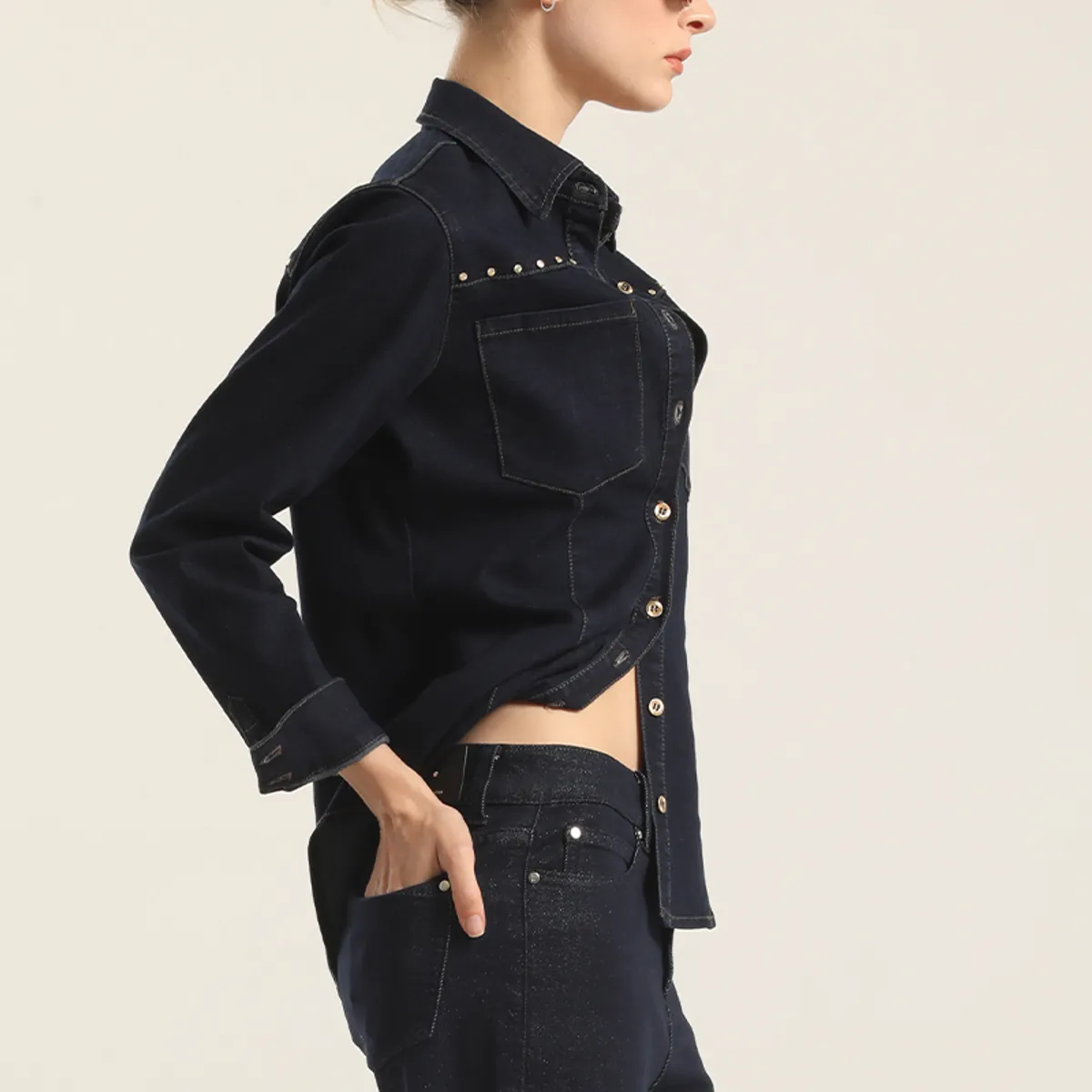 LIOLA - Camisa Denim Tachas, Indigo Liola