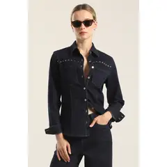LIOLA - Camisa Denim Tachas, Indigo
