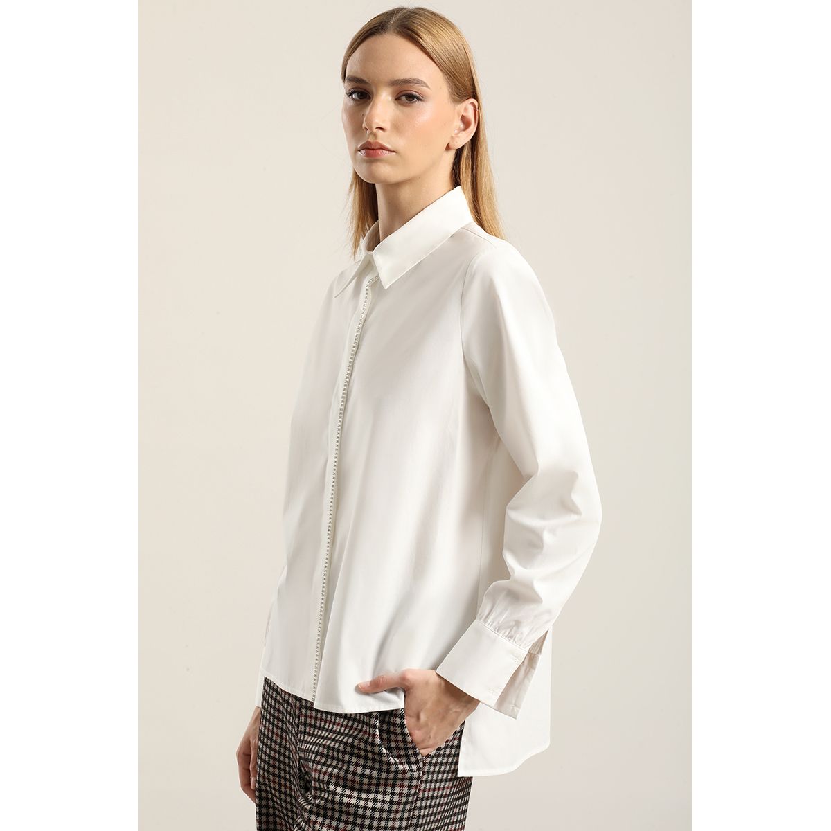 LIOLA - Camisa Poplin Strass, Crudo Liola