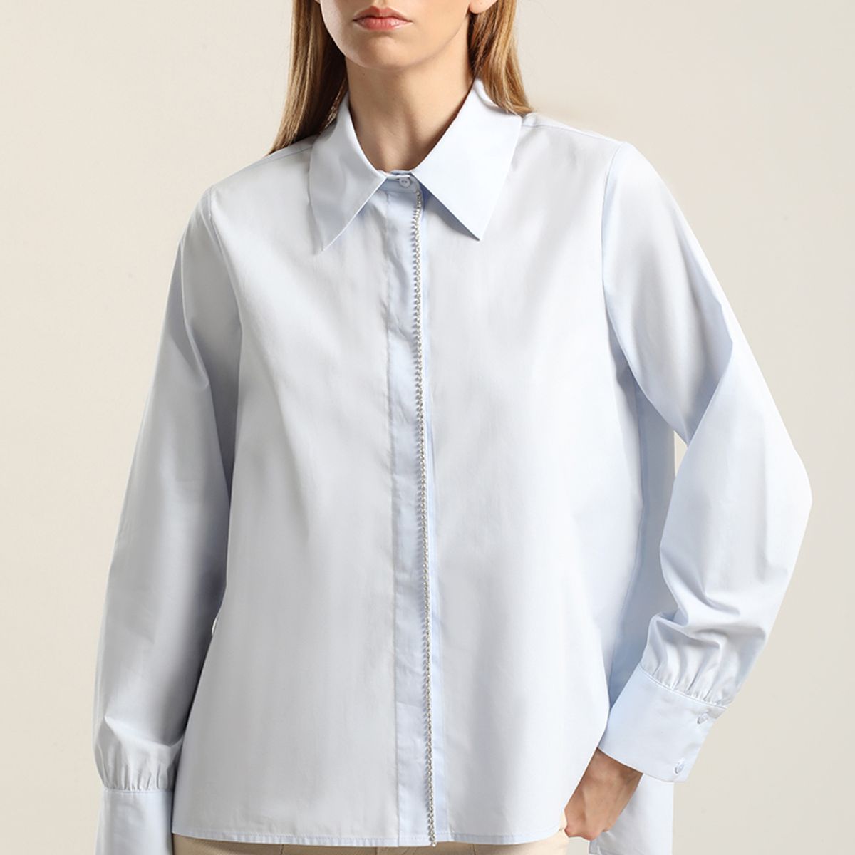 LIOLA - Camisa Poplin Strass, Celeste Liola