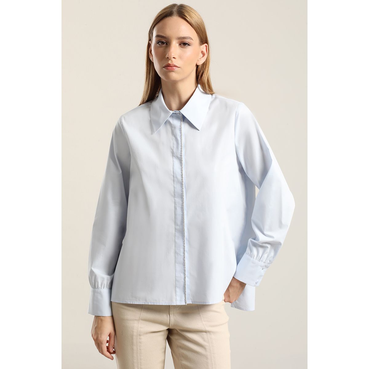 LIOLA - Camisa Poplin Strass, Celeste Liola