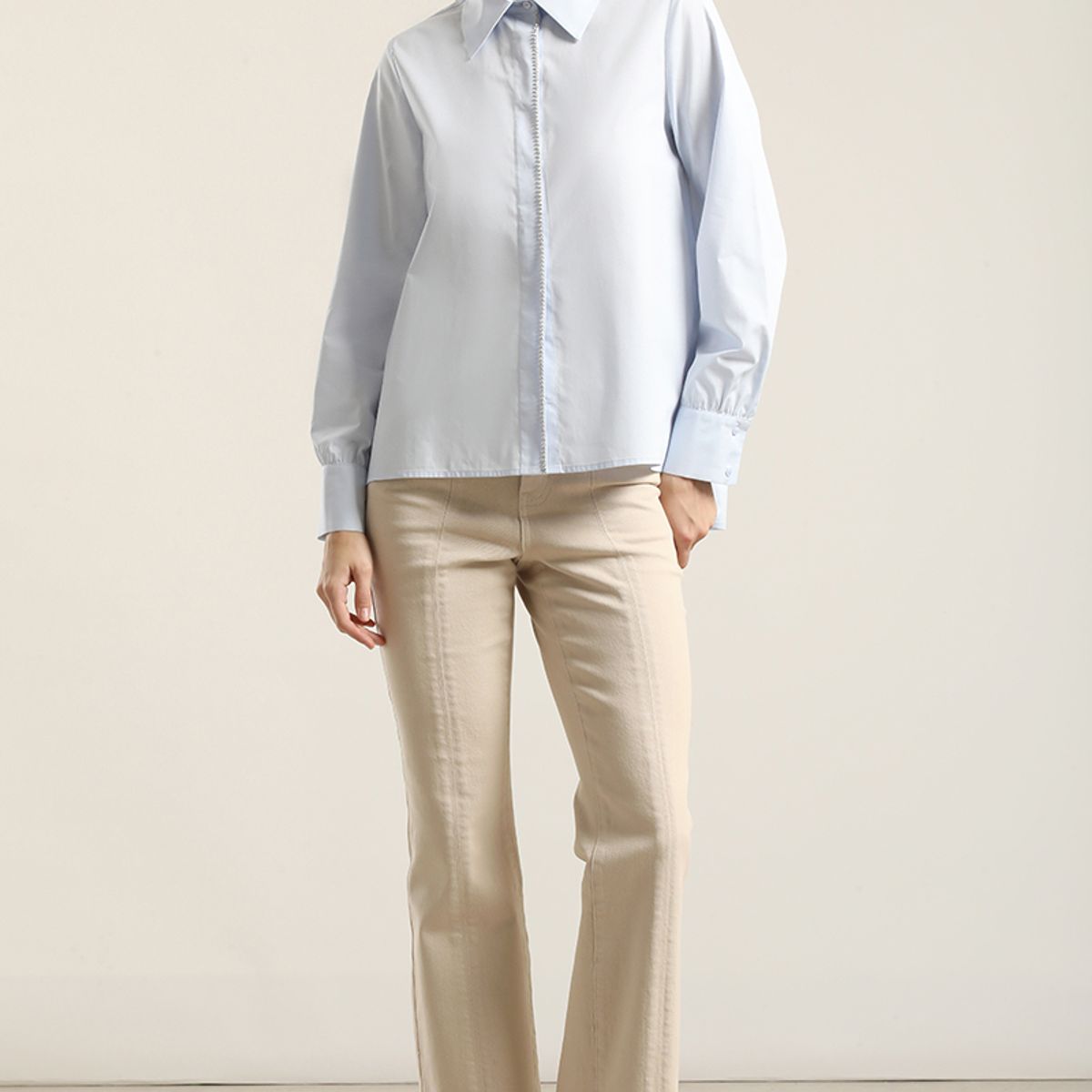 LIOLA - Camisa Poplin Strass, Celeste Liola