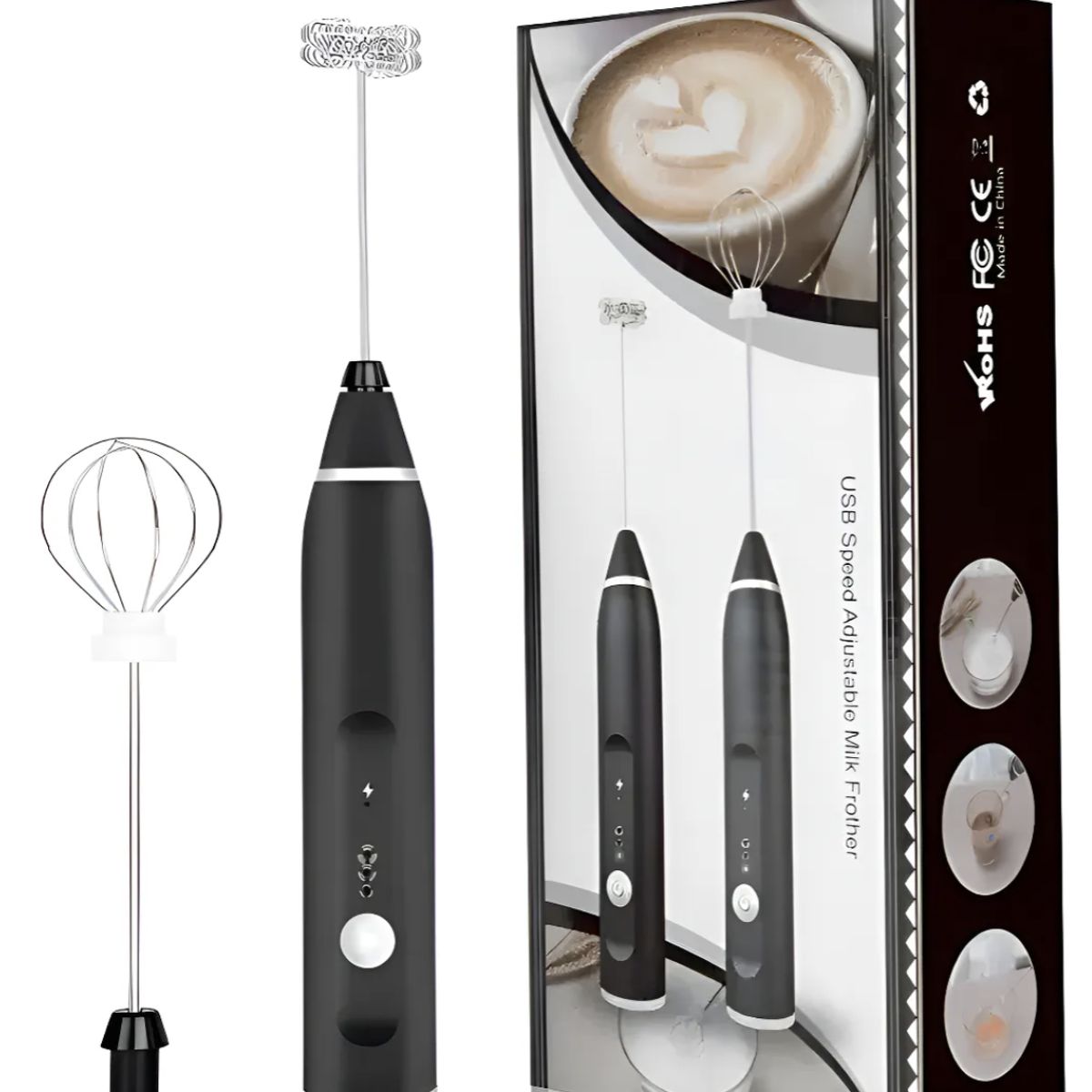 GENERICO - Mini Batidor Eléctrico De Café Y Espuma Leche Recargable Negro