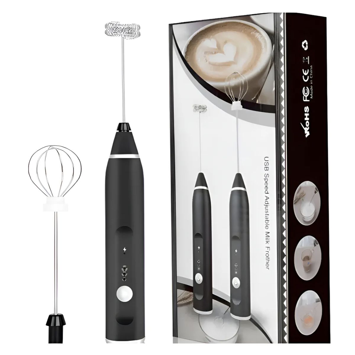 GENERICO - Mini Batidor Eléctrico De Café Y Espuma Leche Recargable Negro