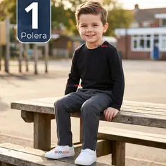 UTILISIMO - Polera Camiseta Polar Negra Primera Capa Escolar Cuello Redondo Manga Larga Niño