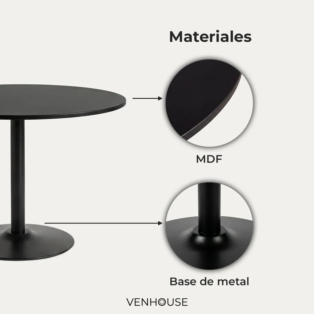 VENHOOUSE - Mesa De Comedor Redonda Nordika Venhoouse Negra 100cm