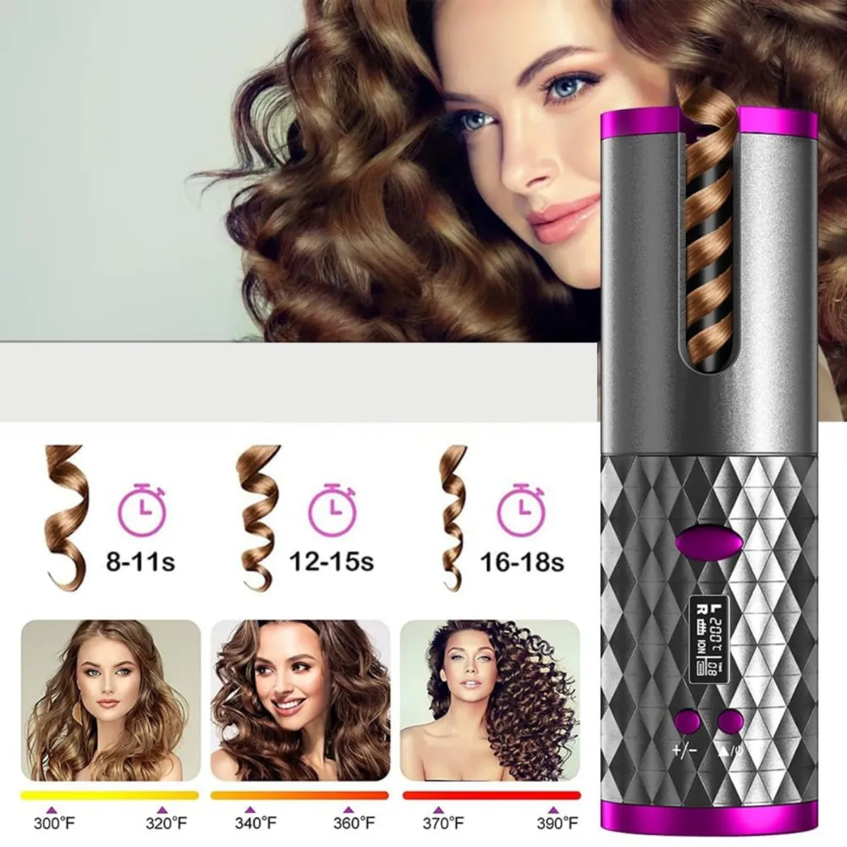 GENERICO - RIZADOR DE PELO AUTOMÁTICO RECARGABLE- RIZOS PERFECTOS AL INSTANTE