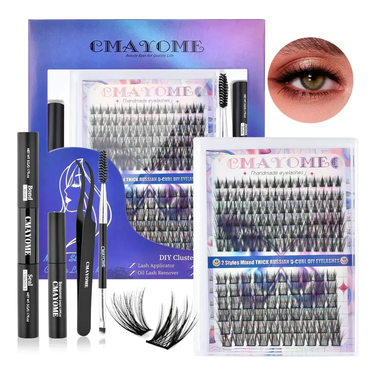GENERICO - Kit Pestañas Postizas Racimos Individuales 8-16mm Rizo Diy Pegamento 8ml Removedor 5ml