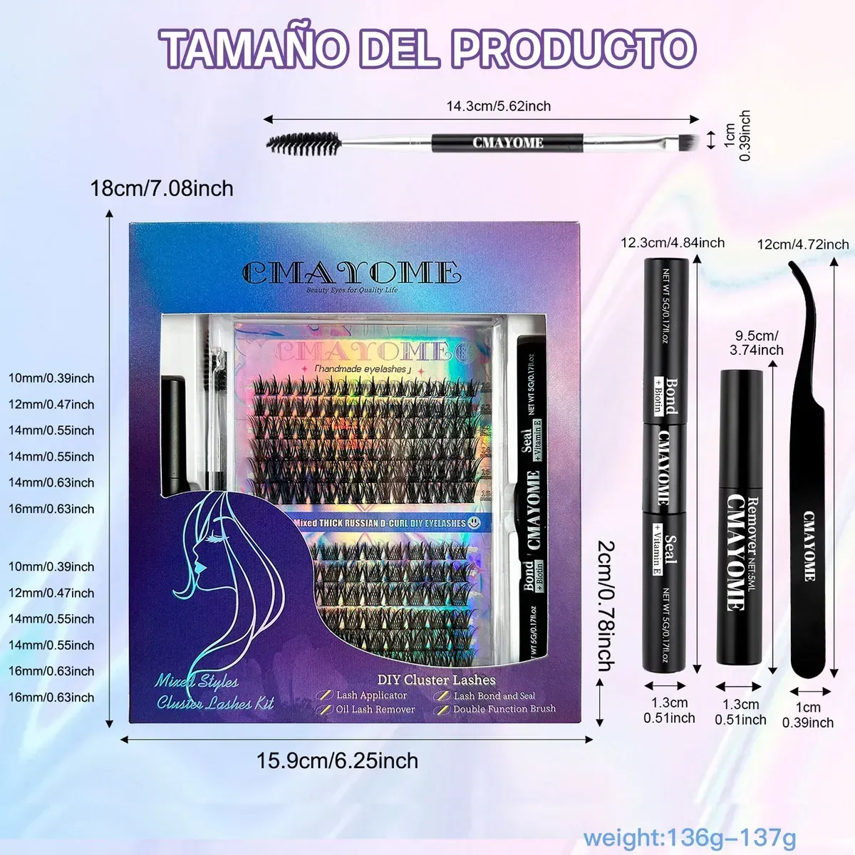 GENERICO - Kit Pestañas Postizas Racimos Individuales 8-16mm Rizo Diy Pegamento 8ml Removedor 5ml
