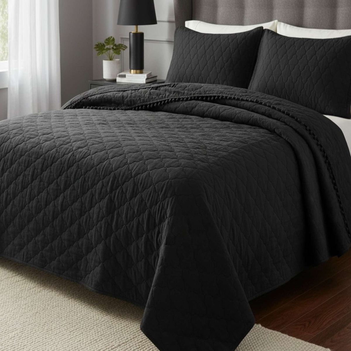 GENERICO - Quilt Premium Blanco Boho-Chic con Pompones 2 Plazas