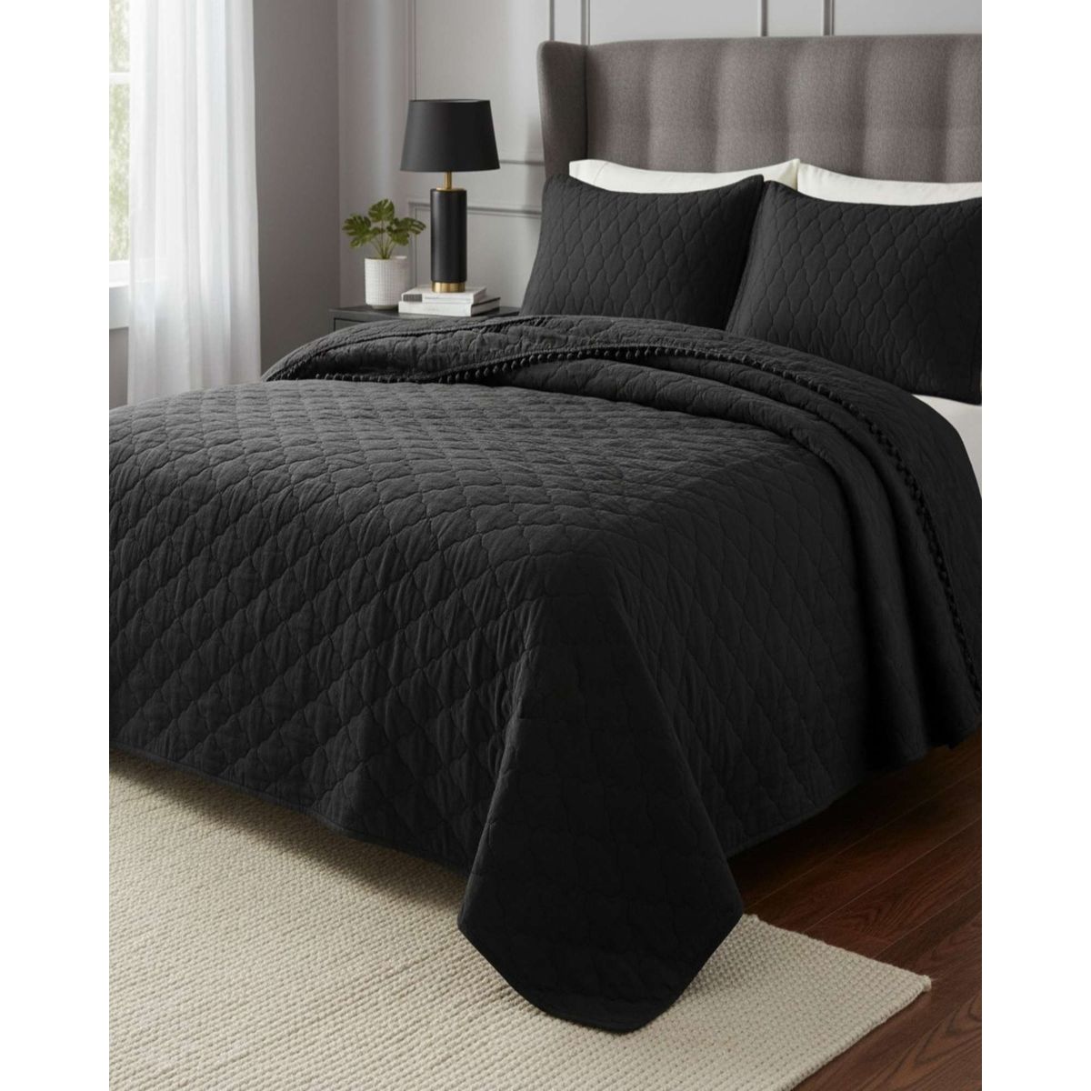 GENERICO - Quilt Premium Blanco Boho-Chic con Pompones 2 Plazas