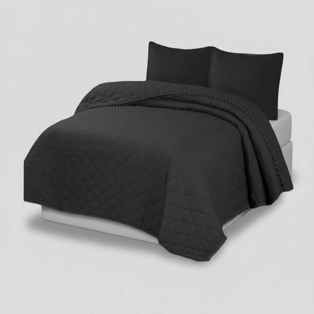 GENERICO - Quilt Premium Blanco Boho-Chic con Pompones 2 Plazas
