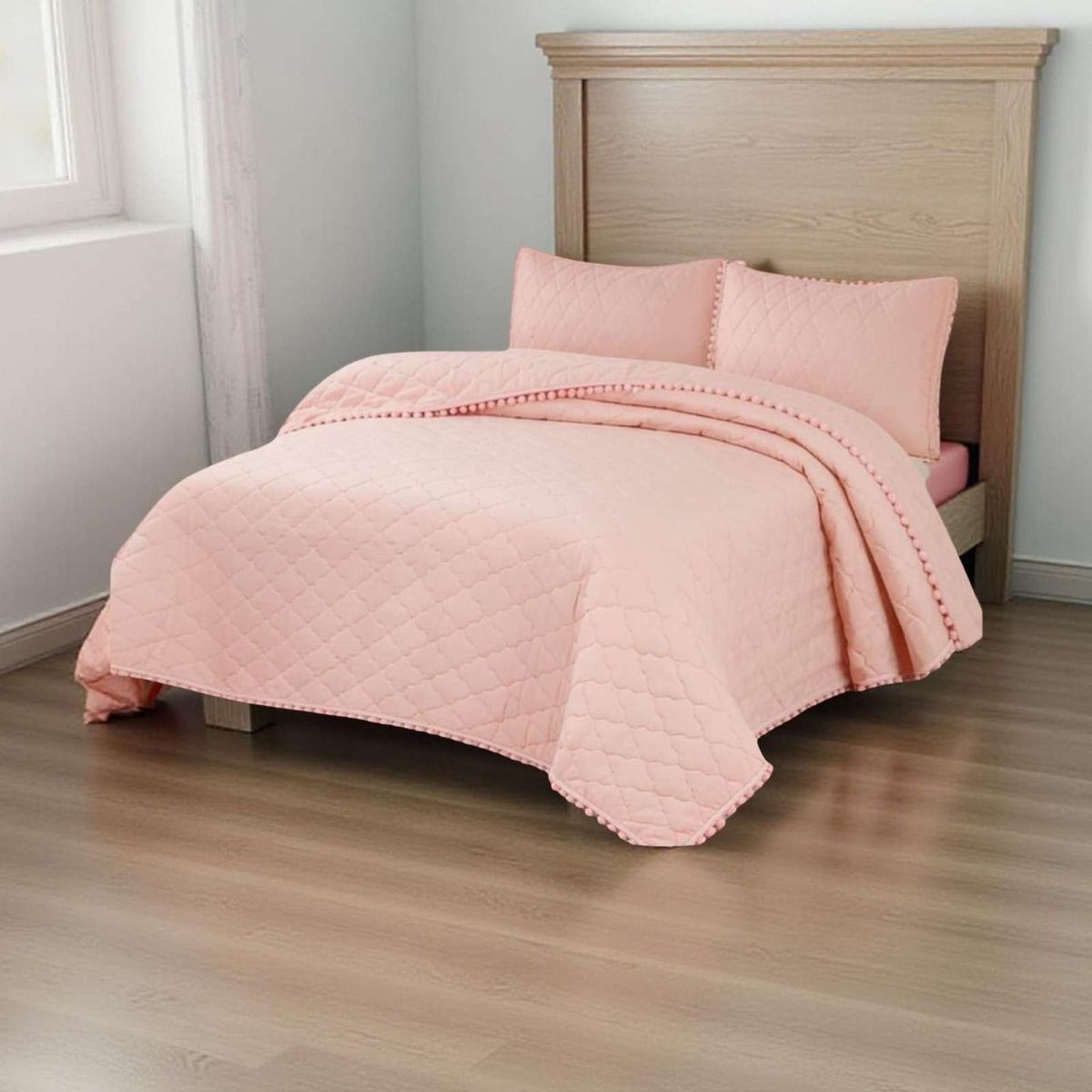 GENERICO - Quilt Premium Blanco Boho-Chic con Pompones King-Superking