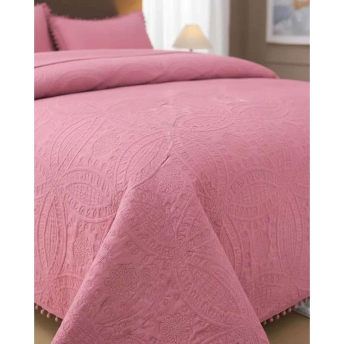 GENERICO - Cubrecama Quilt Primavera Verano con Pompones King-Superking
