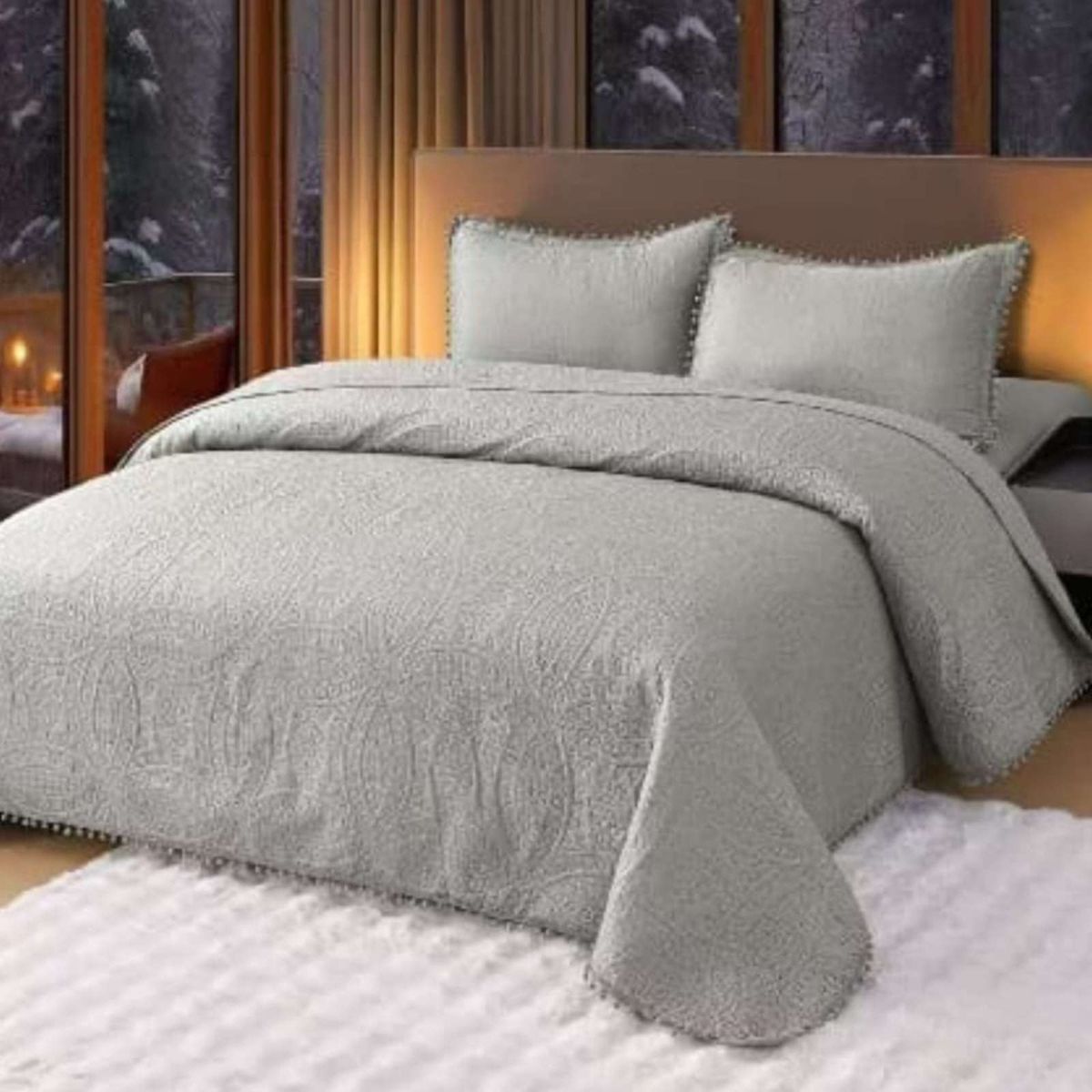 GENERICO - Cubrecama Quilt Primavera Verano con Pompones King-Superking