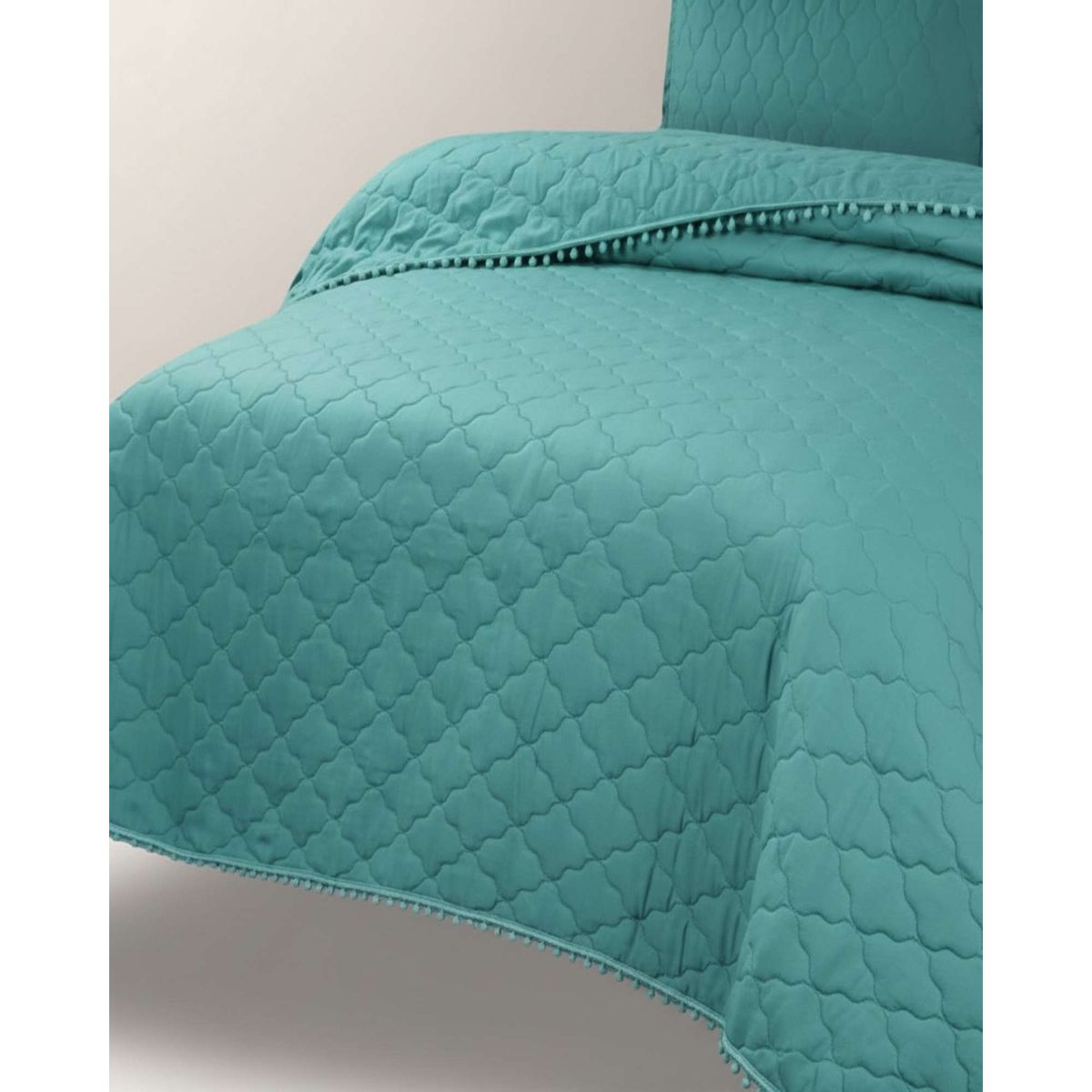 GENERICO - Quilt Premium Blanco Boho-Chic con Pompones Plaza y media