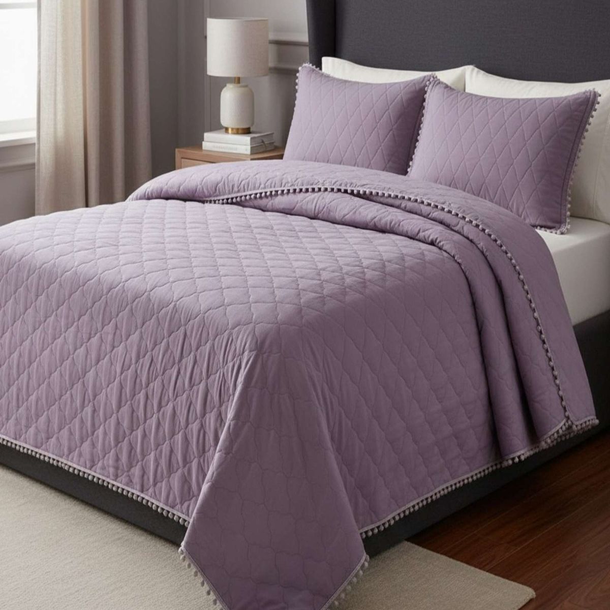 GENERICO - Quilt Premium Blanco Boho-Chic con Pompones 2 Plazas