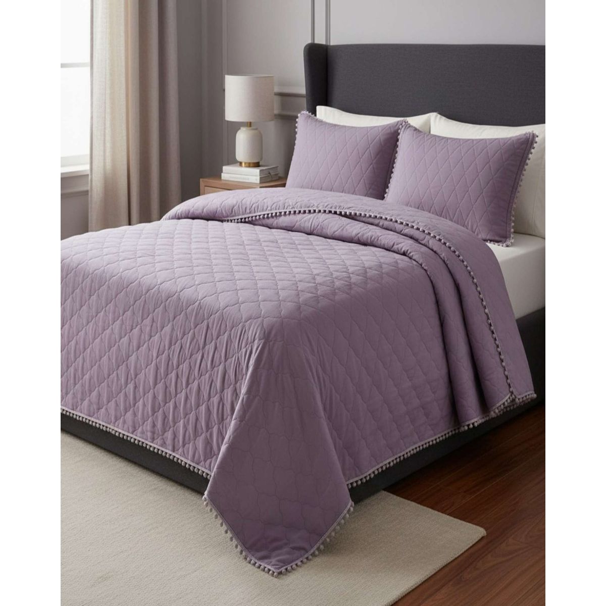 GENERICO - Quilt Premium Blanco Boho-Chic con Pompones 2 Plazas