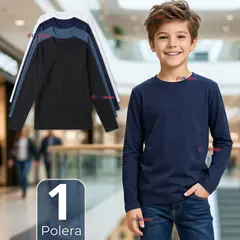 UTILISIMO - Polera Camiseta Bambú Cuello Redondo Primera Capa Manga Larga Colores Surtido Niño