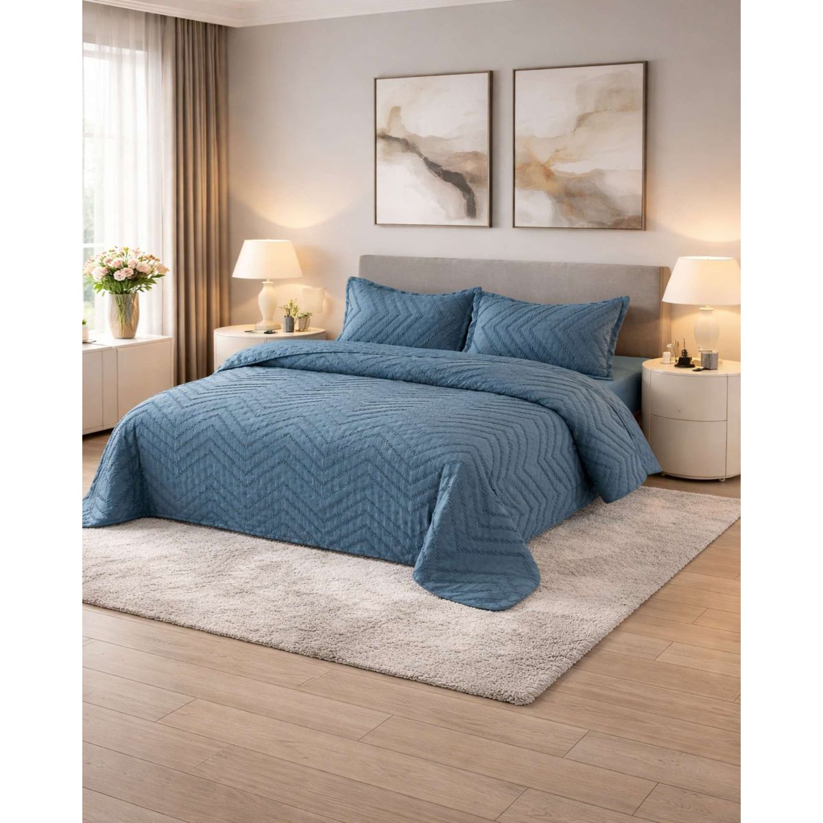 GENERICO - Cubrecama Quilt Moderno de verano Diseño Chevron 2 Plazas