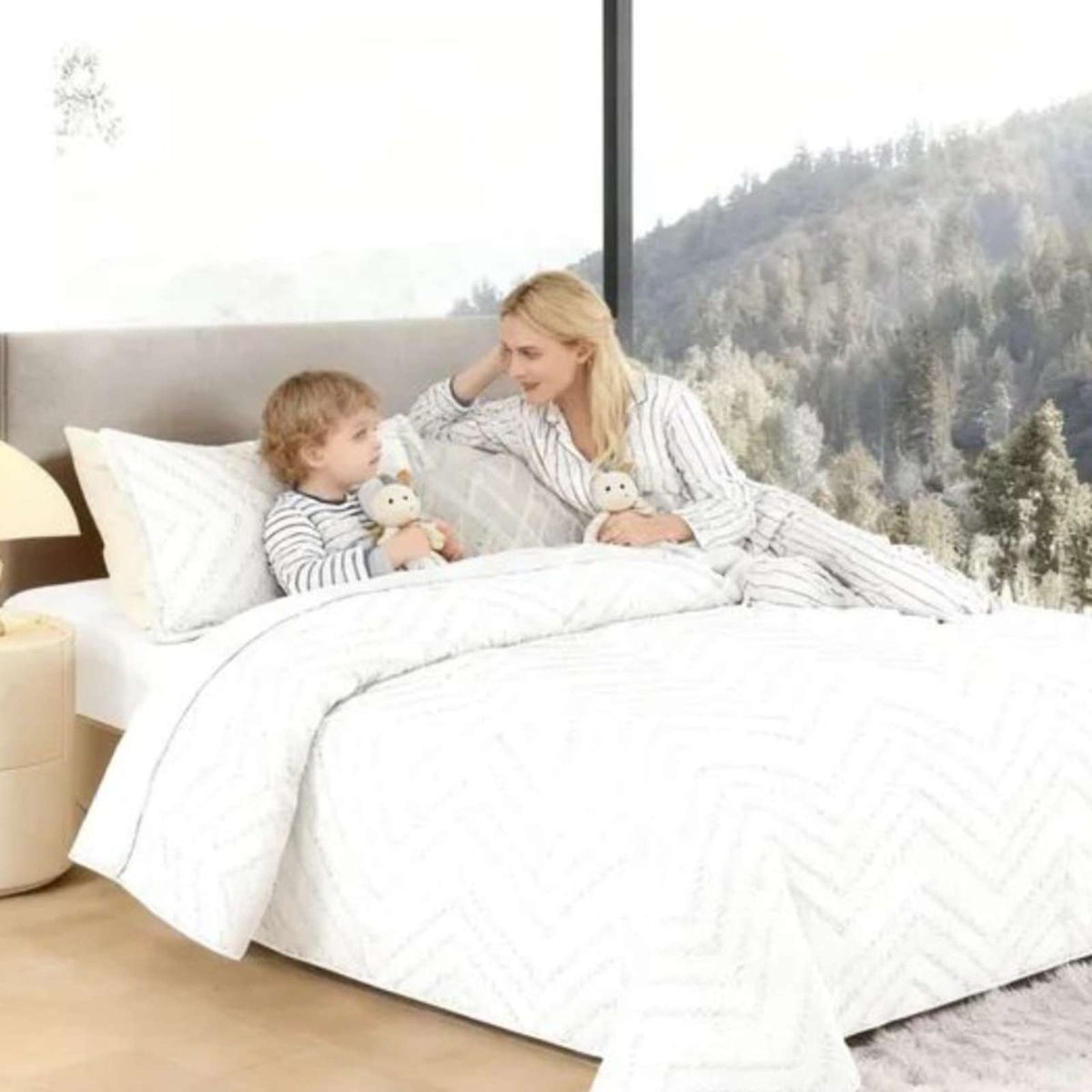 GENERICO - Cubrecama Quilt Moderno de verano Diseño Chevron 2 Plazas