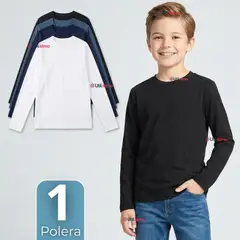 UTILISIMO - Polera Camiseta Bambú Cuello Redondo Primera Capa Manga Larga Colores Surtido Niño