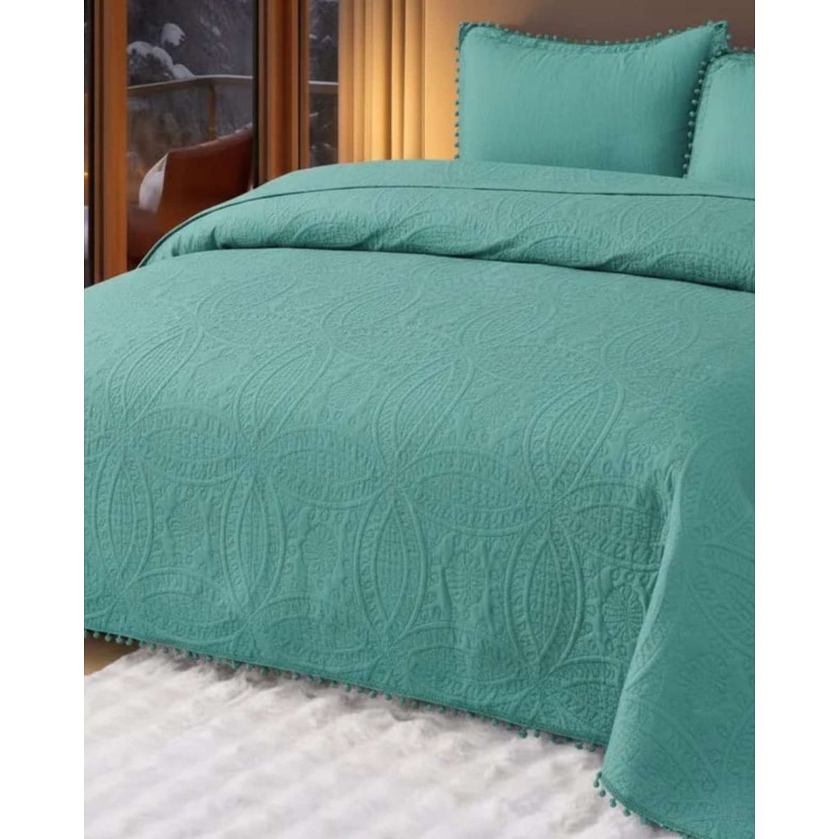 GENERICO - Cubrecama Quilt Primavera Verano con Pompones 2 Plazas