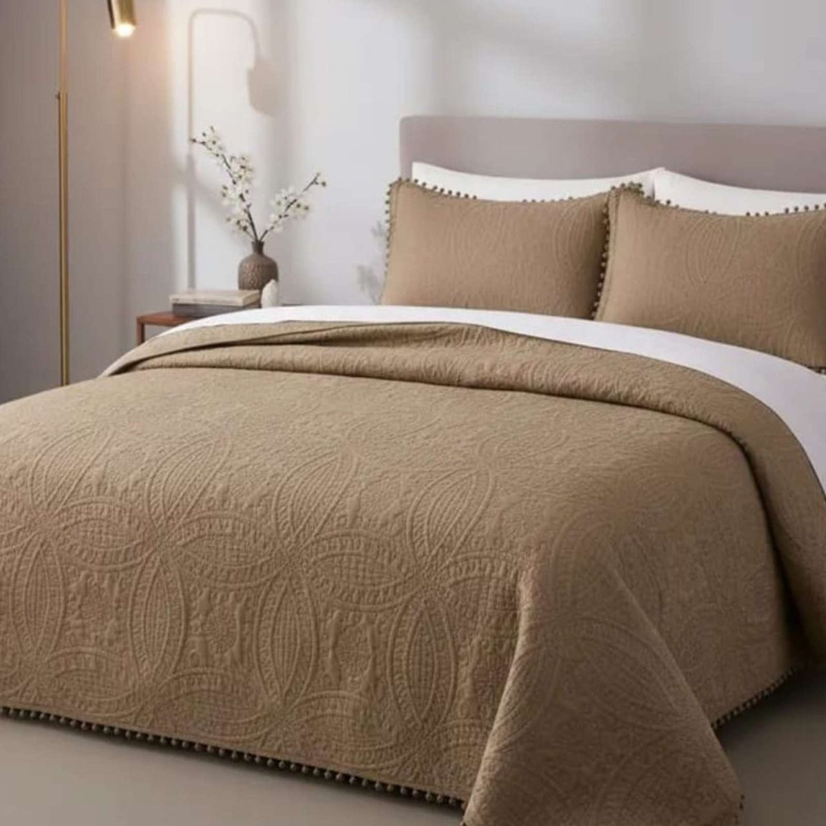 GENERICO - Cubrecama Quilt Primavera Verano con Pompones King-Superking