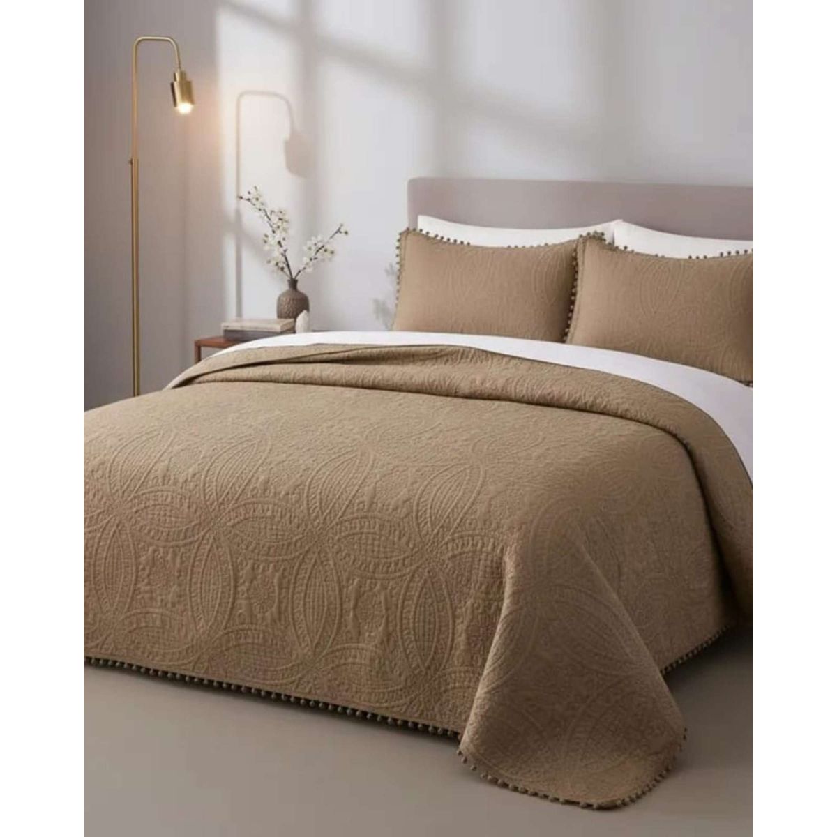 GENERICO - Cubrecama Quilt Primavera Verano con Pompones King-Superking