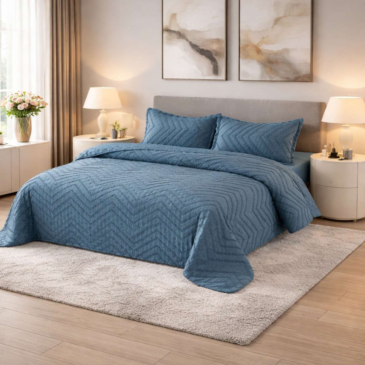 GENERICO - Cubrecama Quilt Moderno de verano Diseño Chevron 2 Plazas