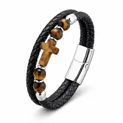 GENERICO - Pulsera “Cruz Apóstol” Cuero Trenzado & Acero Inoxidable Premium ️