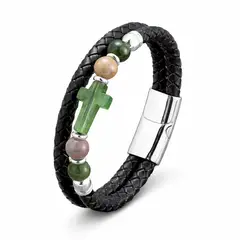 GENERICO - Pulsera “Cruz Apóstol” Cuero Trenzado & Acero Inoxidable Premium ️