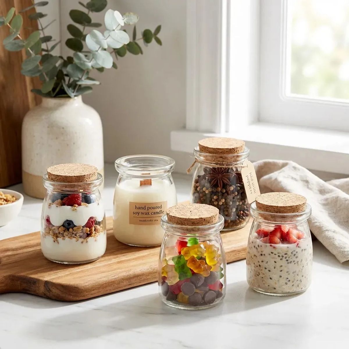 GENERICO - Pack X12 Frascos De Vidrio Corcho Postres Conservero 200mL