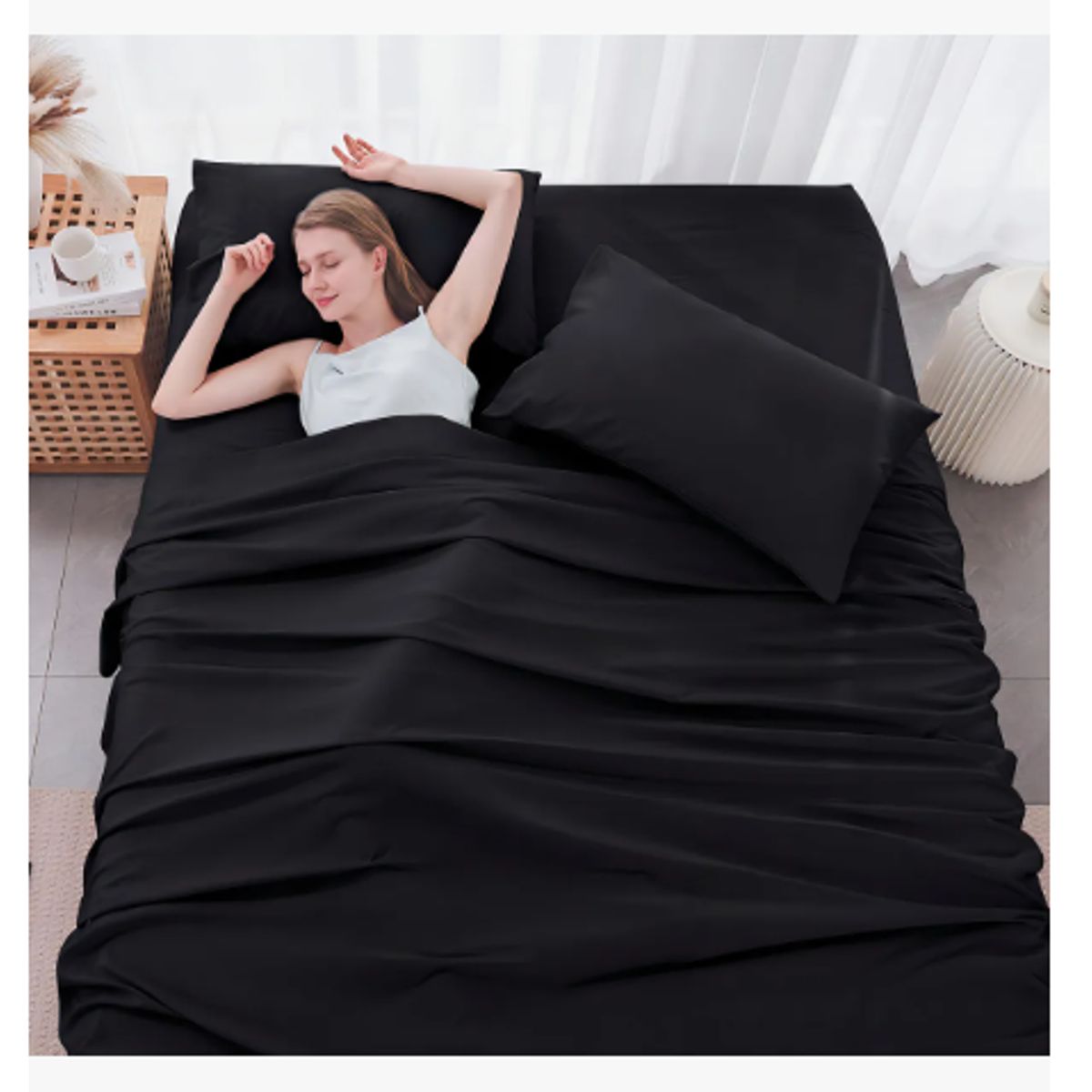 GENERICO - uego de Sábanas 2 Plazas Negro 200 Hilos Polialgodón