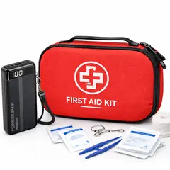 MOVI - Kit de Emergencia 54 Piezas con Power Bank 20.000 mAh Botiquín Portátil para Auto y Camping