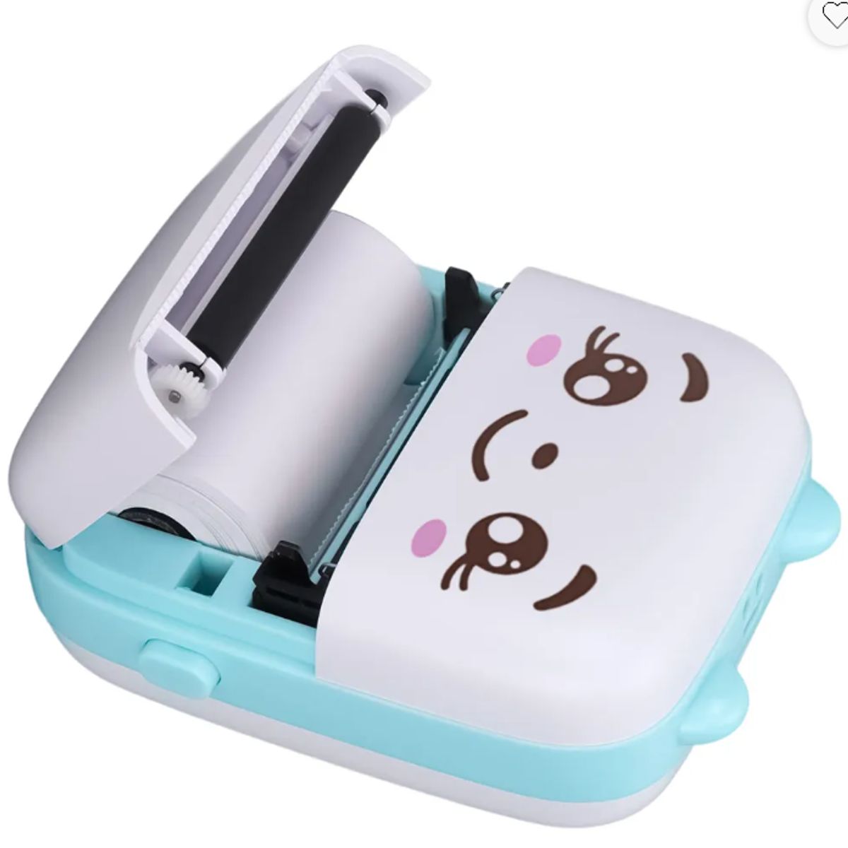 GENERICO - Mini Impresora Térmica Portátil Bluetooth Gatito Color Celeste + 1 Rollos
